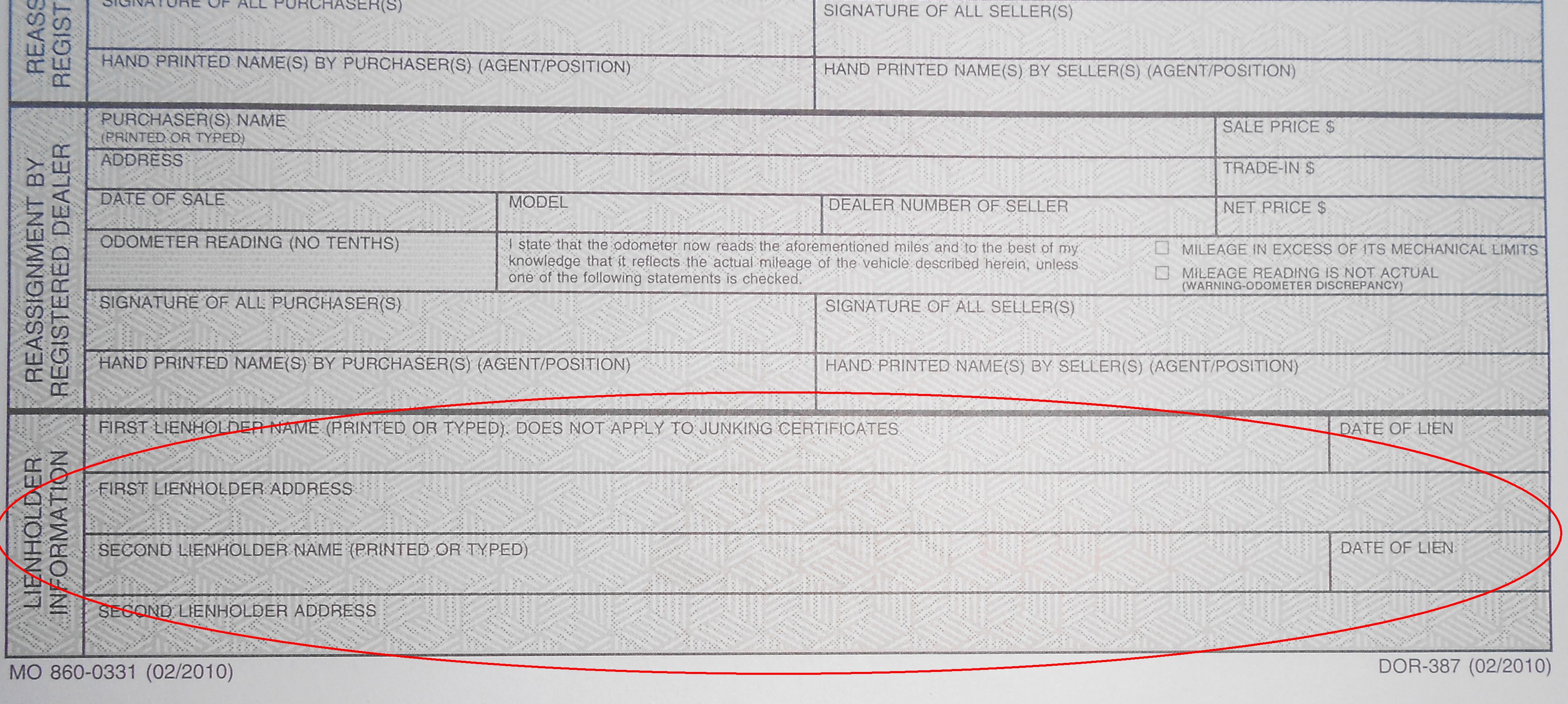 Recording A Lien On A Missouri Vehicle